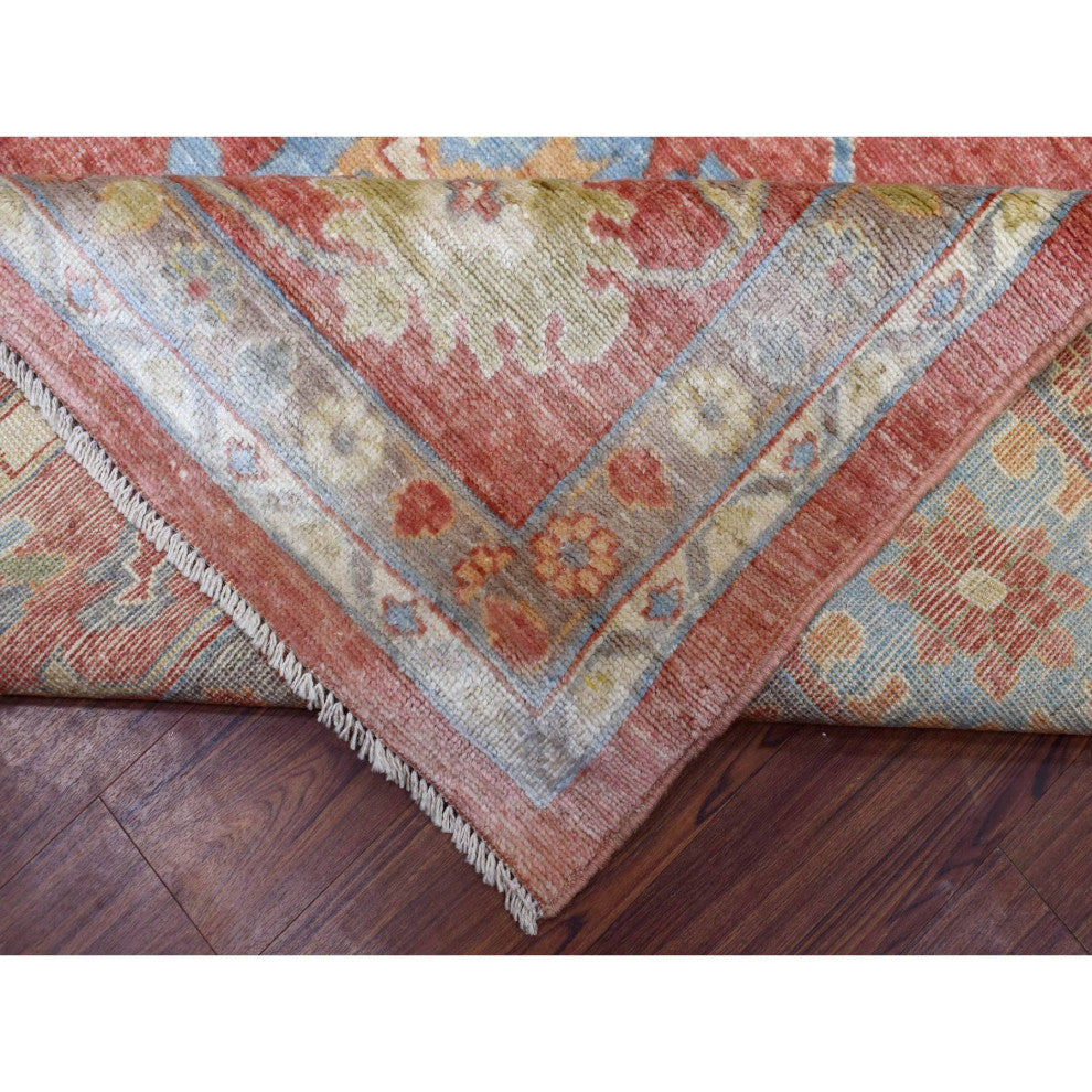 Coral Red Afghan Angora Oushak Soft Wool Hand Knotted Oversized Rug 11'10"x14'3"