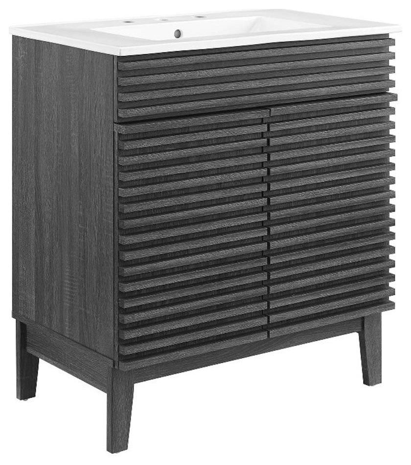 Modway Render 30" Particleboard Bathroom Vanity Cabinet in Charcoal/White