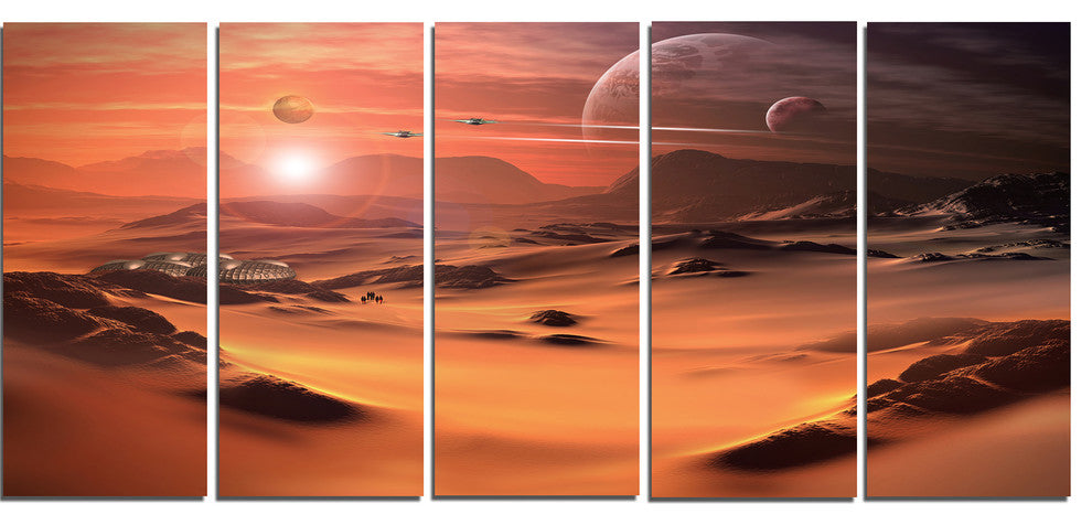 Alien Planet 3D Rendered Computer Art, Landscape Canvas Print, 60"x28", 5 Panels