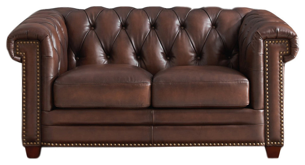 Hydeline Stanwood 100% Leather Sofa Set, Dark Brown, Loveseat