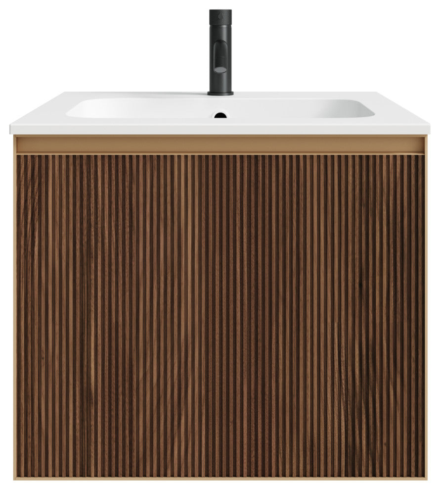 Perlato Slat 24" Bathroom Vanity, Matte Gold Trim, 24", No Sinktop Included