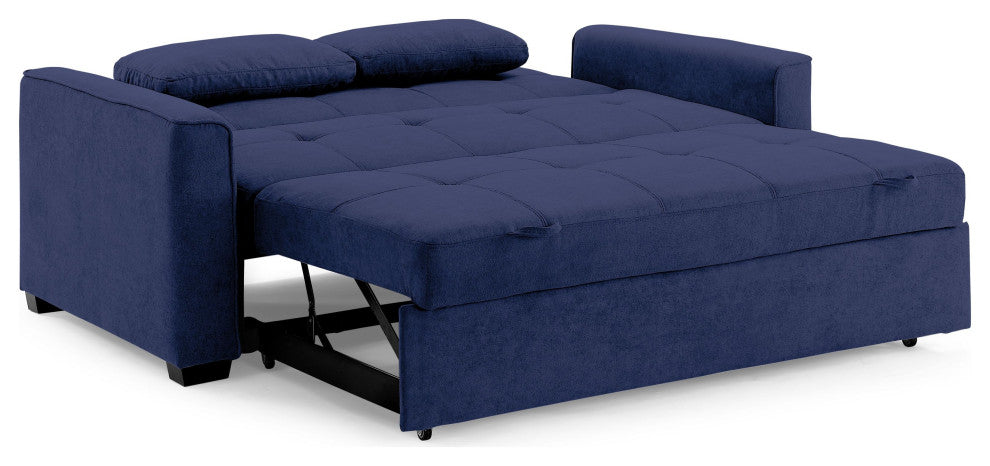 Nantucket Pull-Out Chenille Sleeper Sofa With Accent Pillows, Navy, Queen