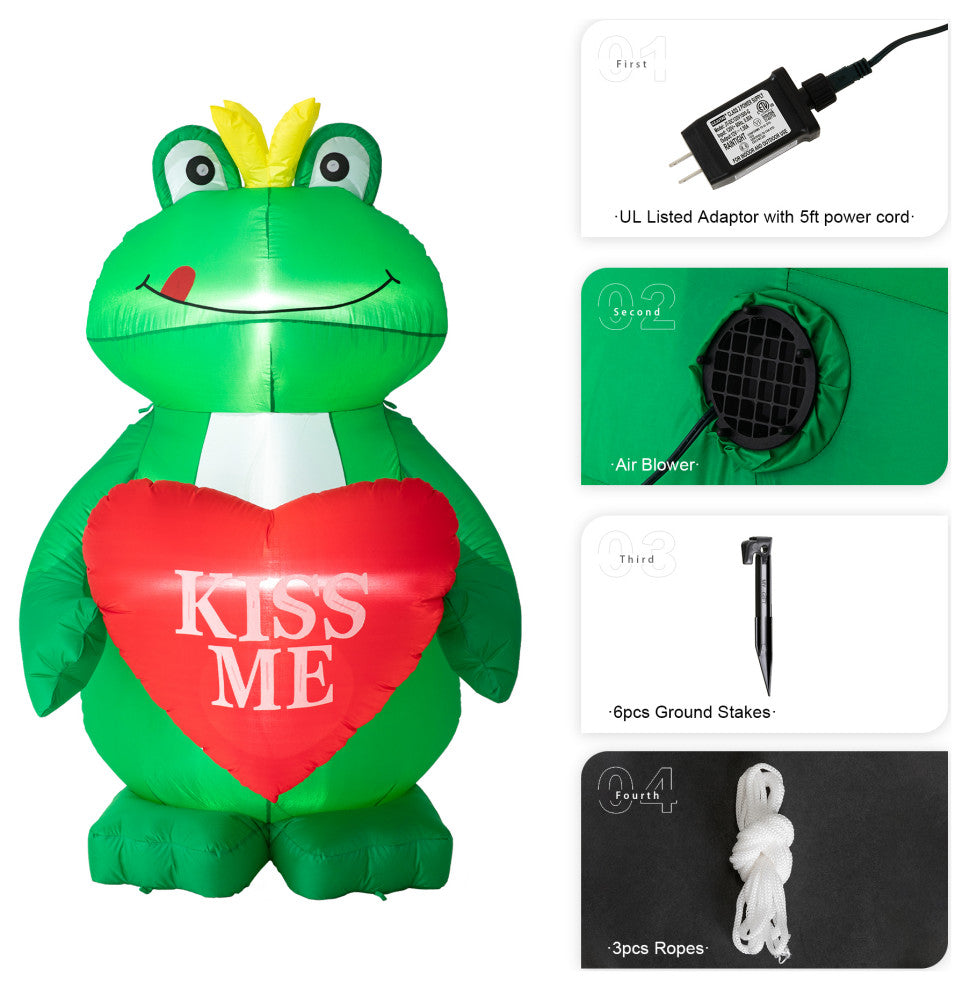 6'H Lighted Valentine's Inflatable Frog With Heart Decor