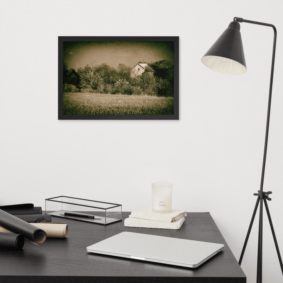 Abandoned Barn In The Trees Vintage Framed Photo Paper Wall Art Prints, Black, 18" X 24"