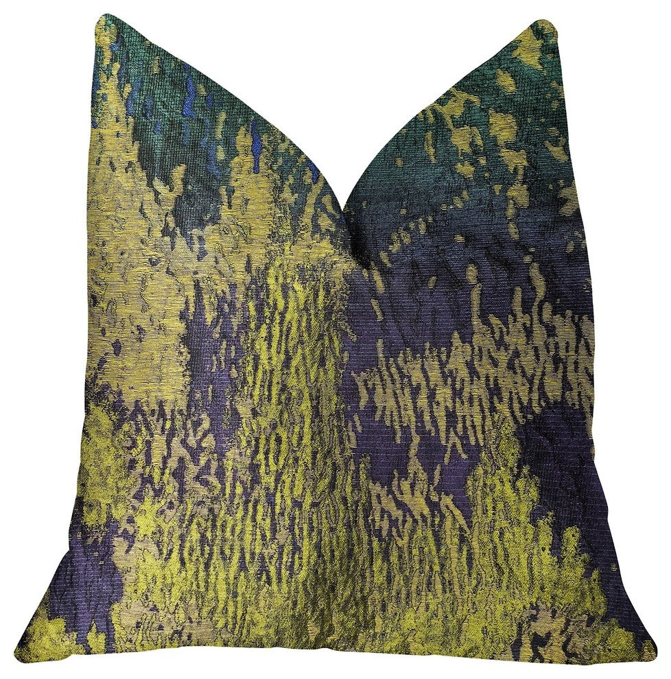 Emerald Rainforest Green, Yellow and Blue Luxury Throw Pillow, 20"x36" King