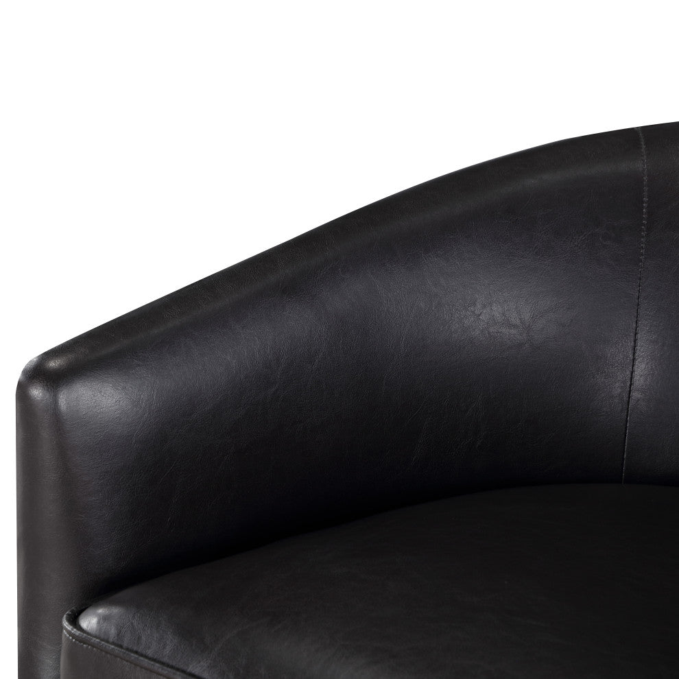 Irving Faux Leather Wood Base Barrel Swivel Chair, Dark Brown