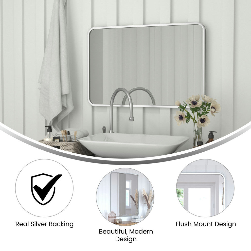 Jada Decorative Wall Mirror with Rounded Corners, Matte Silver, 24" X 36"