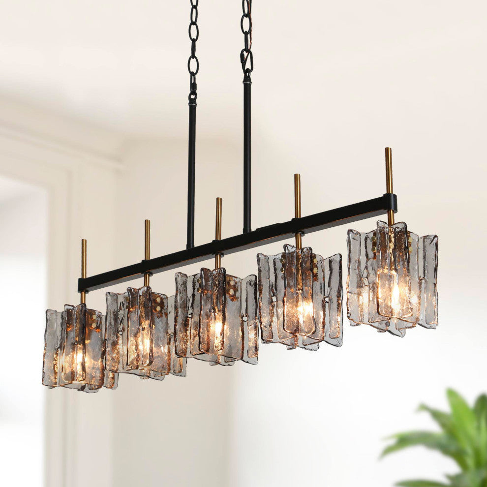 LNC Tucana Polished Gold and Matte Black Modern Kitchen Island Light, 5 Light