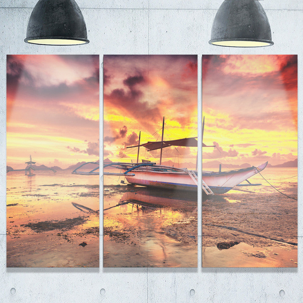 "Beautiful Boat Under Yellow Sky" Metal Wall Art, 3 Panels, 36"x28"