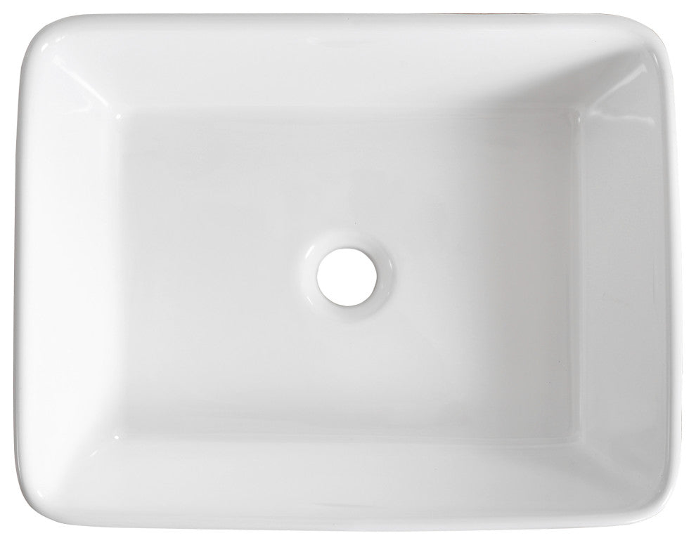 19"X15" Ceramic Rectangular White Bathroom Vessel Sink Above Counter Sink