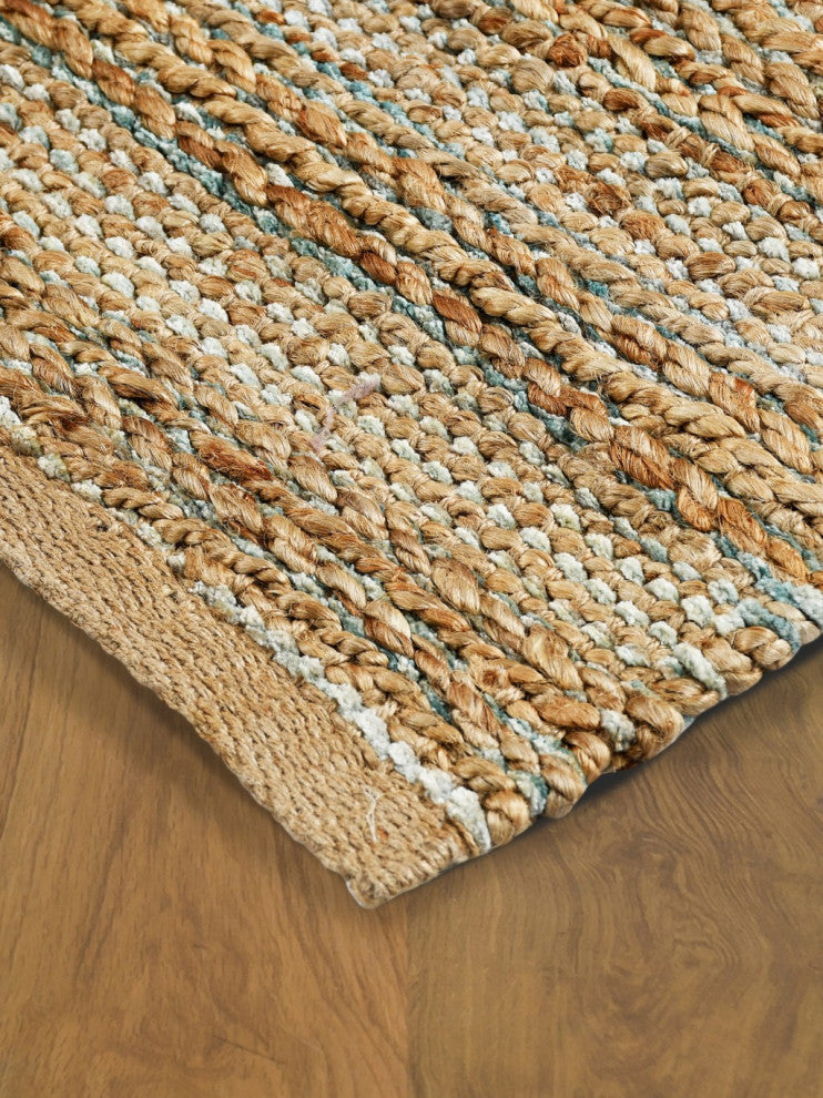 8" x 10" Teal and Natural Braided Jute Area Rug
