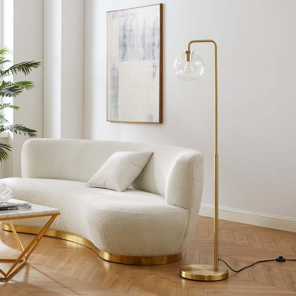 Floor Lamp Light, Gold, Glass, Metal, Modern, Mid Century Bistro Hospitality