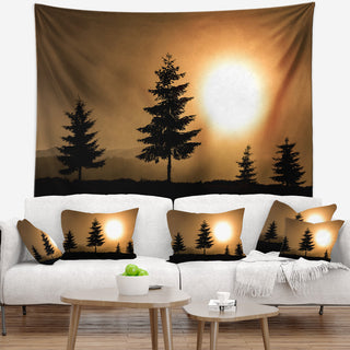 Bright Sunrise Tree Silhouette Landscape Wall Tapestry, 39"x32"