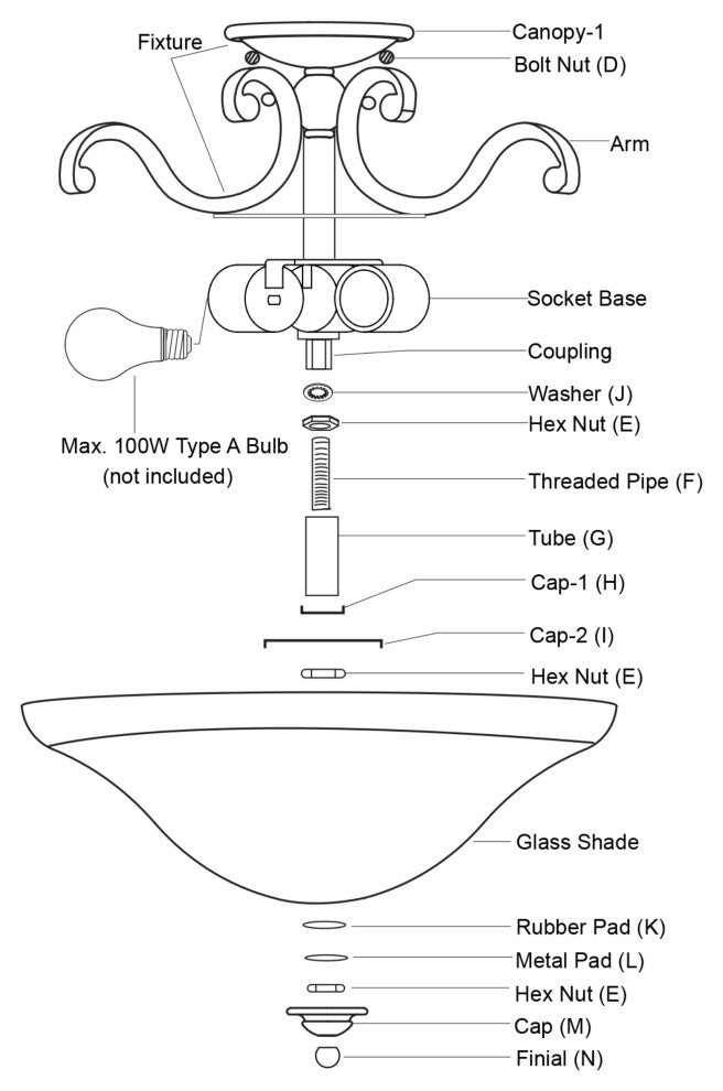 Monrovia 17" Semi-Flush Mount Ceiling Light, Oil Rubbed Bronze