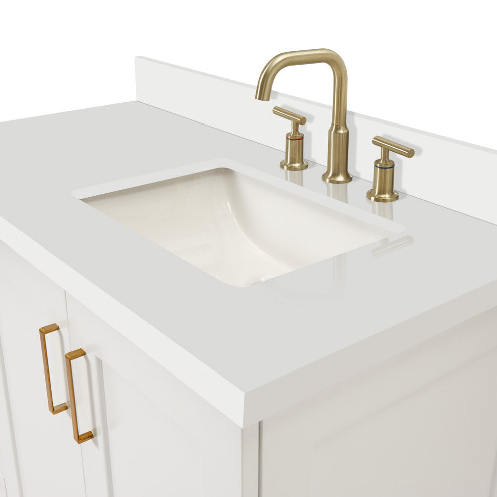ARIEL Taylor 43" Right Offset Rectangle Sink White Vanity Quartz Top, No Mirror