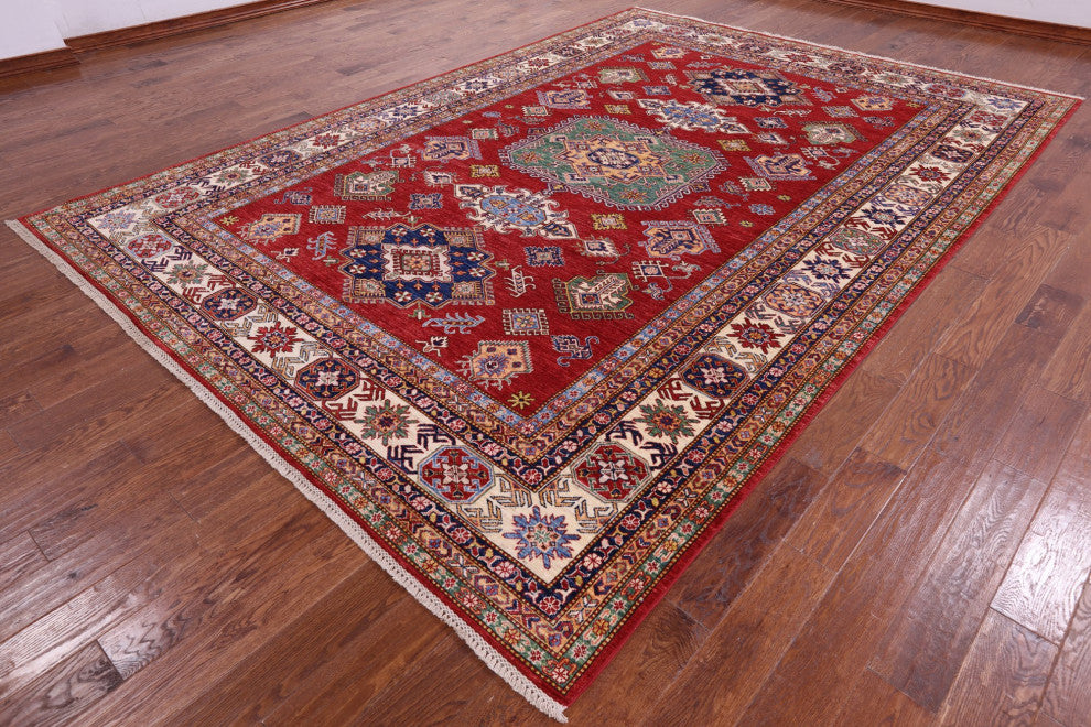 8' 10" X 12' 7" Super Kazak Geometric Handmade Wool Rug Q9523