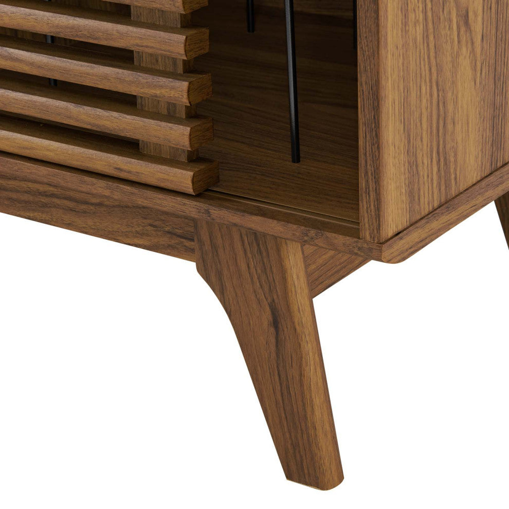 Modway Render Wood & Vinyl Record Display Stand with Sliding Door in Walnut