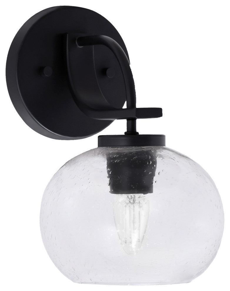 Cavella 1 Light Wall Sconce, Matte Black Finish, 7" Clear Bubble Glass