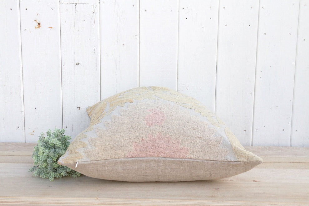 Navajo White Large Vintage Suzani Pillow