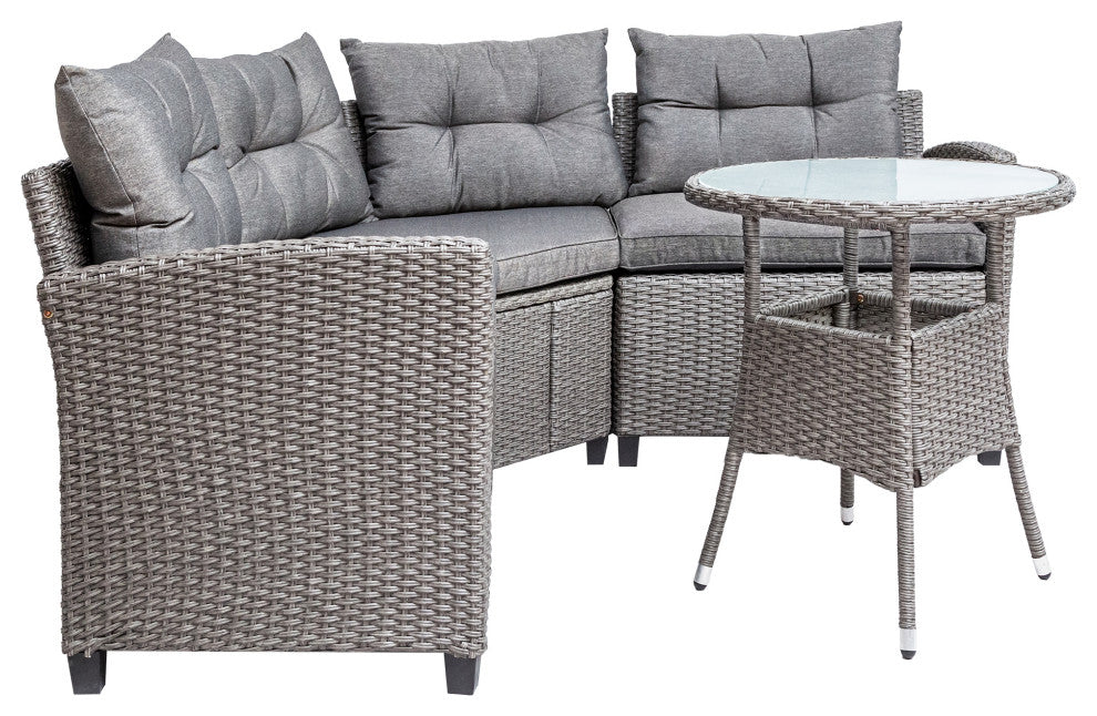 4 Pieces Outdoor Rattan Patio Sectional Sofa Set With Round Table