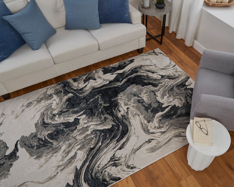Orin Modern Abstract, Ivory/Black/Taupe, 8'x10' Area Rug