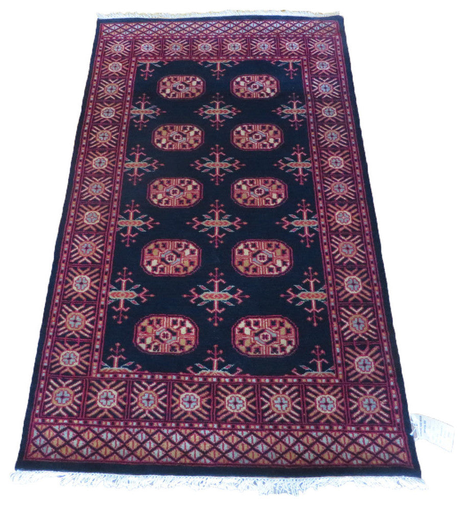 3x5 Hand Knotted Black Bokara Oriental Rug