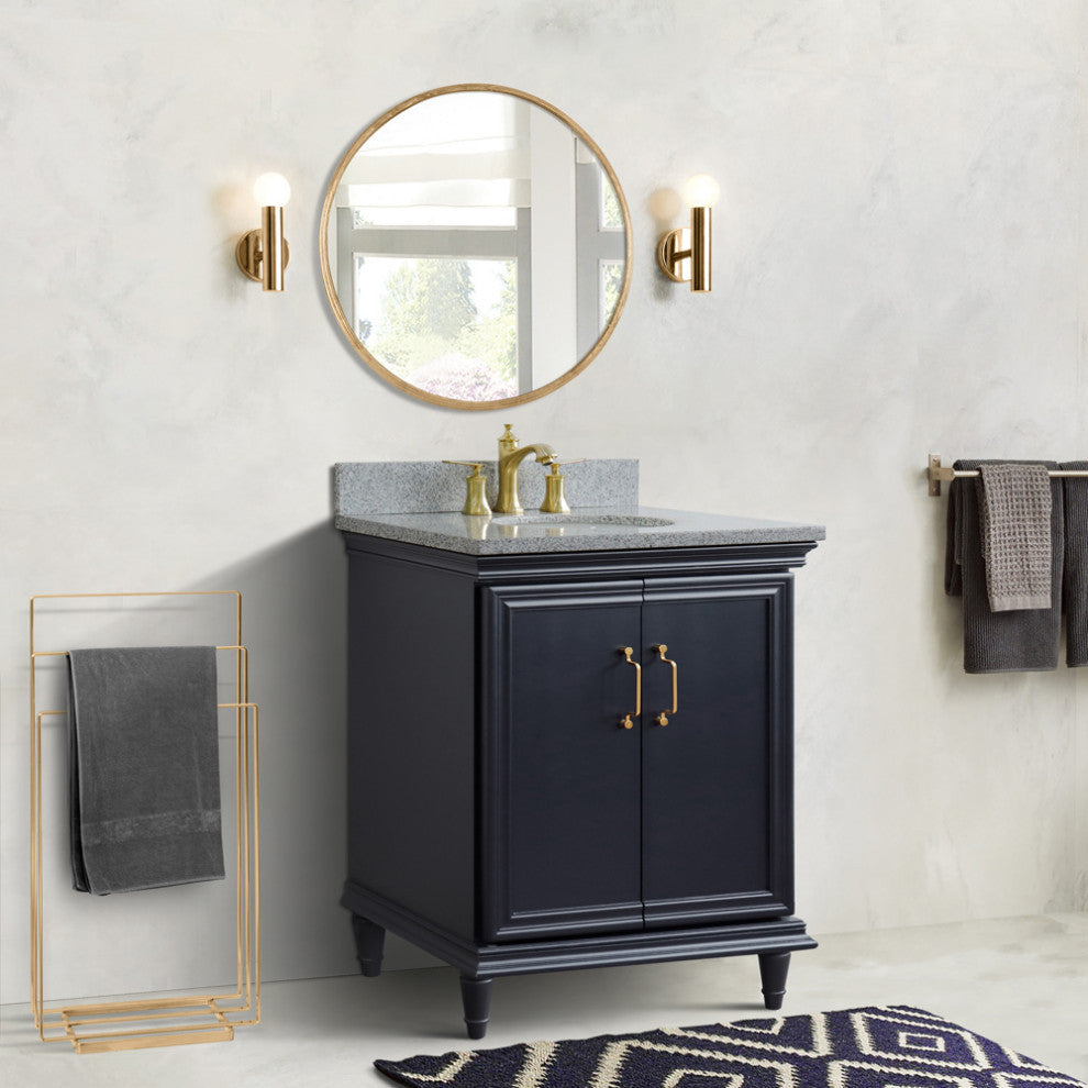 31" Single Vanity, Dark Gray Finish With Gray Granite And Oval Sink