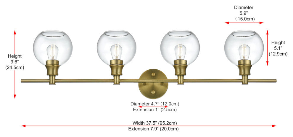 Elegant Lighting LD2322 Collier 4 Light 38"W Vanity Light - Satin Gold