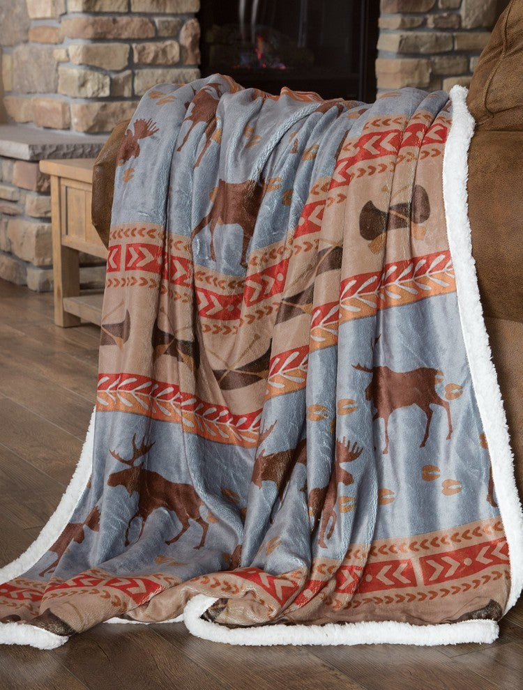 Carstens Moose Tracks Rustic Cabin Sherpa Fleece Throw Blanket, 54"x68"