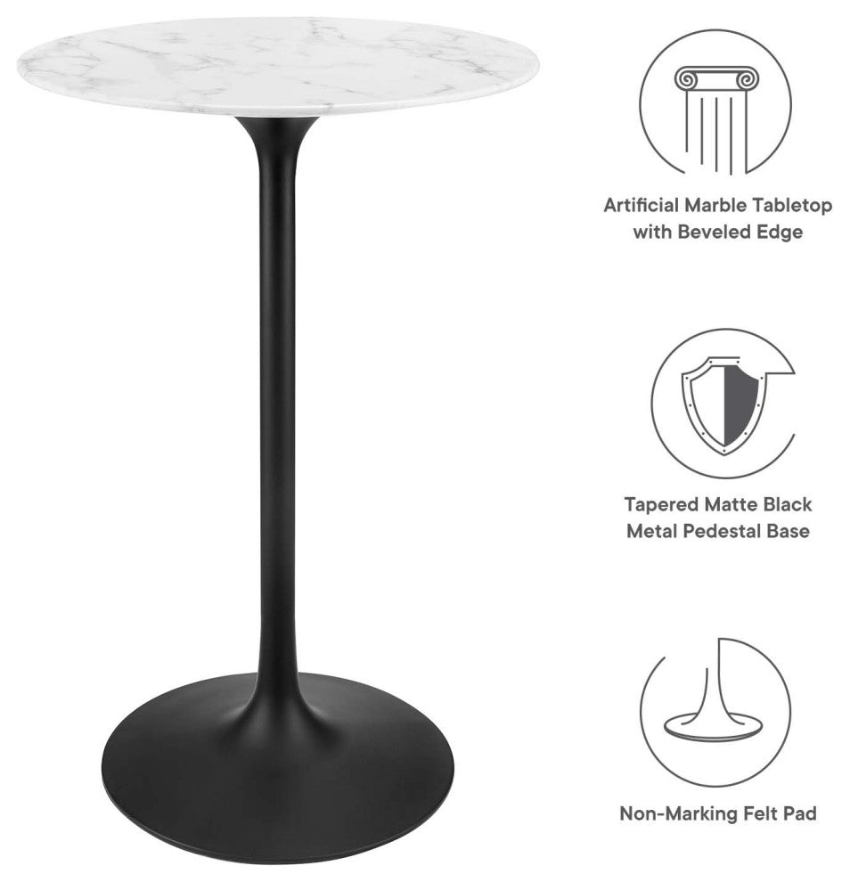 Lippa 28" Round Artificial Marble Bar Table Black White