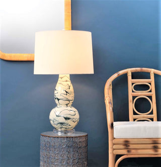 Embossed Wild Flower Pattern Ceramic Side Table Blue Bronze Print Drum Outdoor