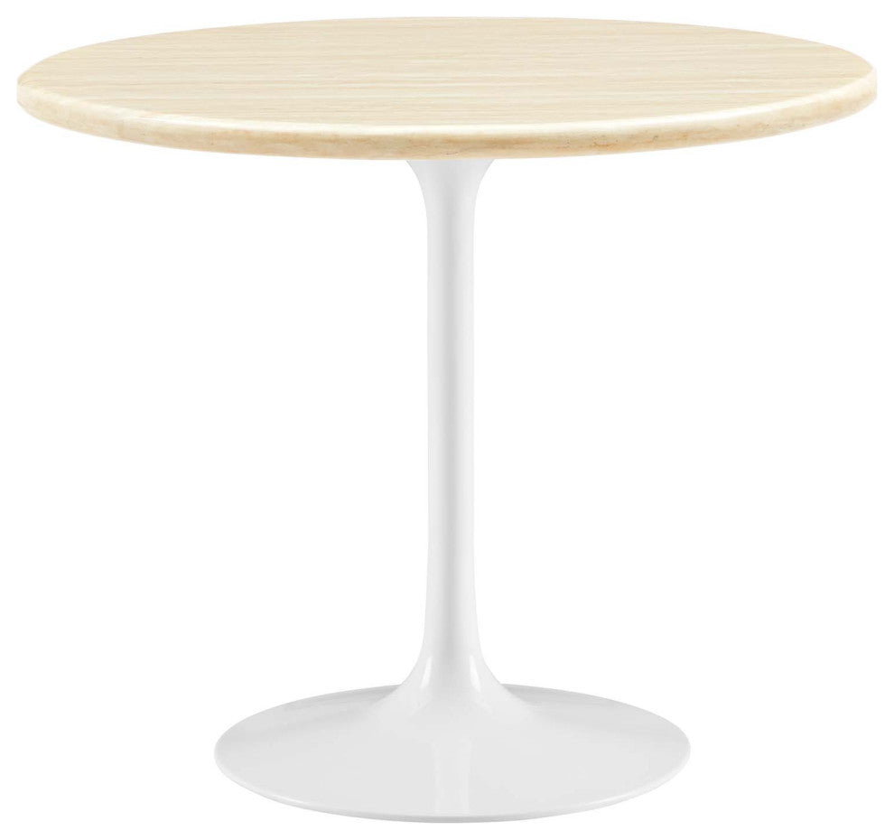 Lippa 36" Round Artificial Travertine Dining Table, White Travertine