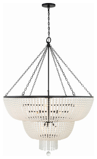 Rylee 15-Light Matte Black Chandelier, Frosted Glass Beads