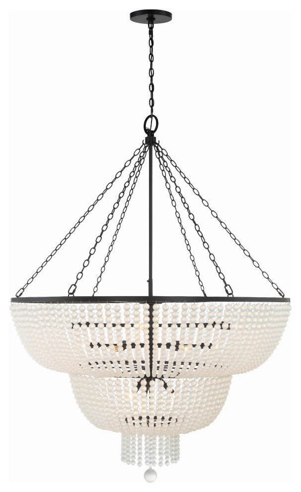 Rylee 15-Light Matte Black Chandelier, Frosted Glass Beads
