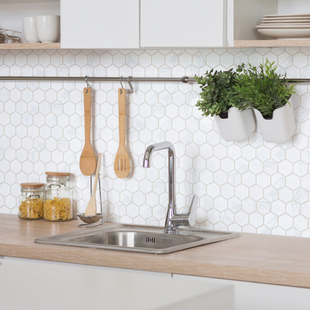 Carrione 2" Hex Matte Carrara Porcelain Floor and Wall Tile