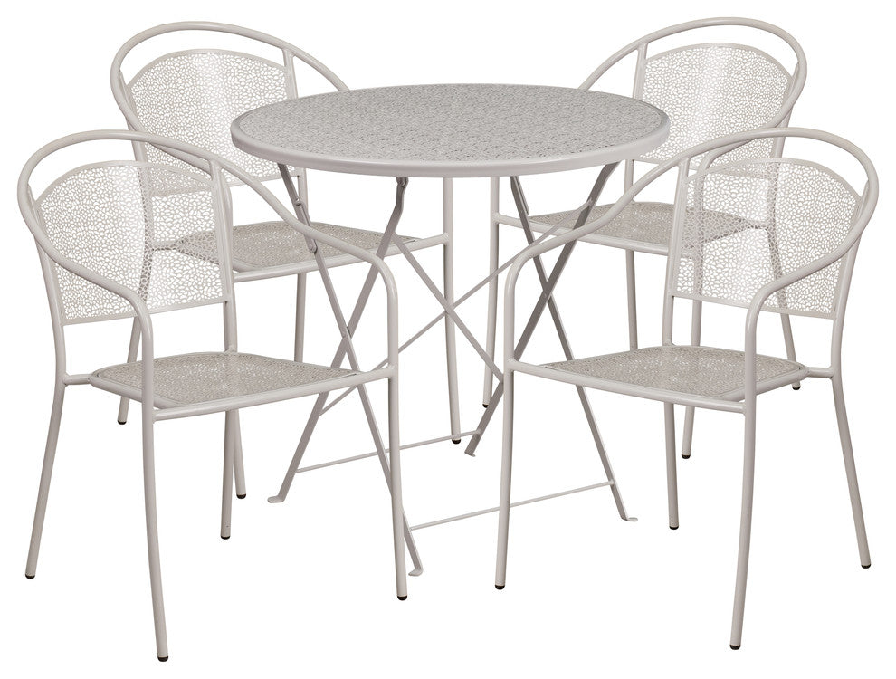 30'' Round Indoor-Outdoor Steel Patio Table and 4 Round Back Chairs, Gray
