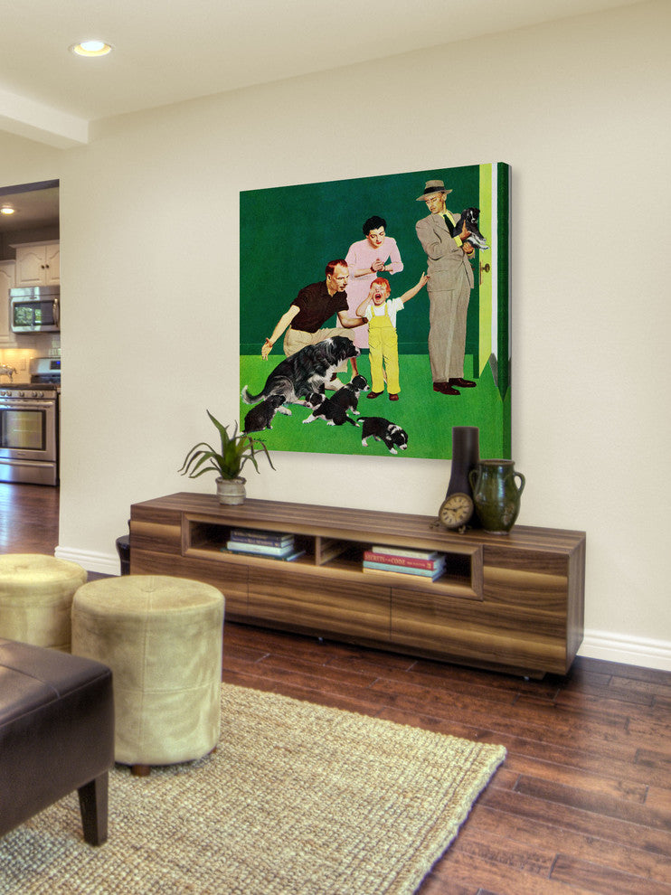 "Puppy Sale" Painting Print on Canvas by George Hughes