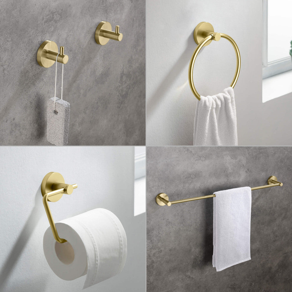 Circular 5-Piece Bathroom Hardware Set, Brushed Gold