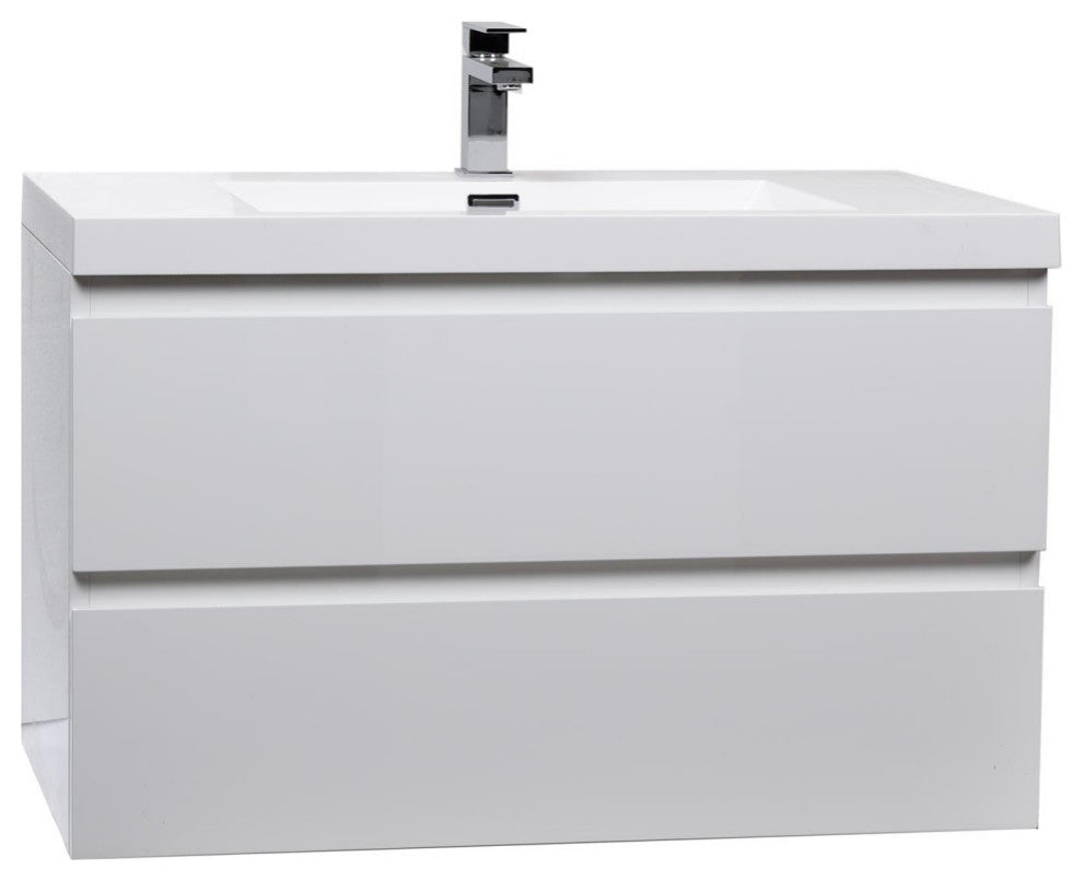 ConceptBaths 36" Angela Wall-Mount Bath Vanity, Gloss White