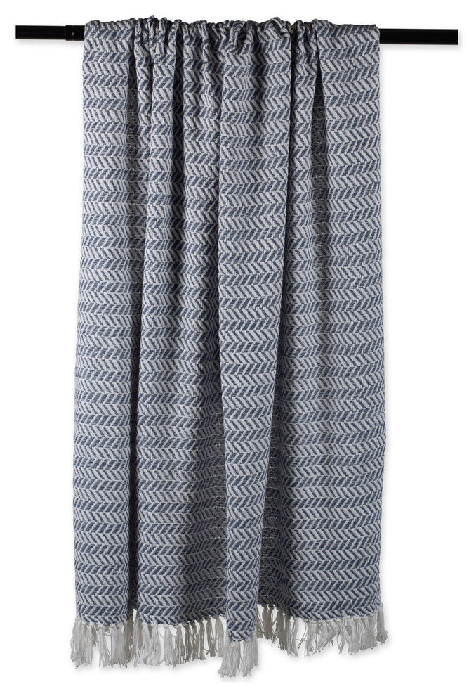 French Blue Herringbone Chevron Throw