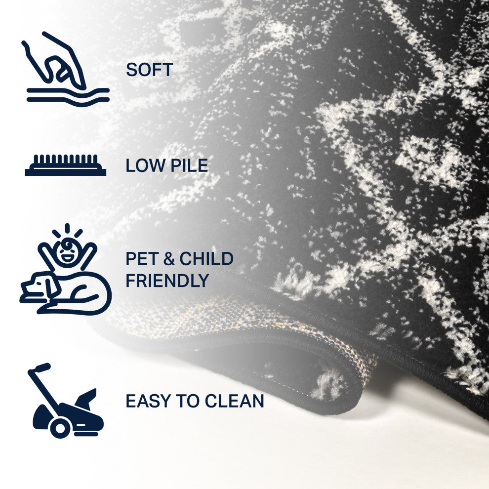 Aksil Moroccan Beni Souk Area Rug, Black/Cream, 3 Ft. X 5 Ft.