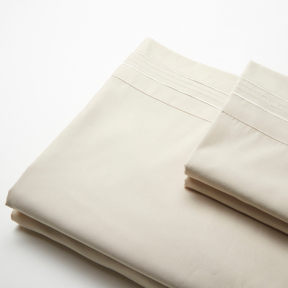 Linum Home Textiles 1800 TC Brushed Microfiber Sheet Set with 4 Line Embroidery