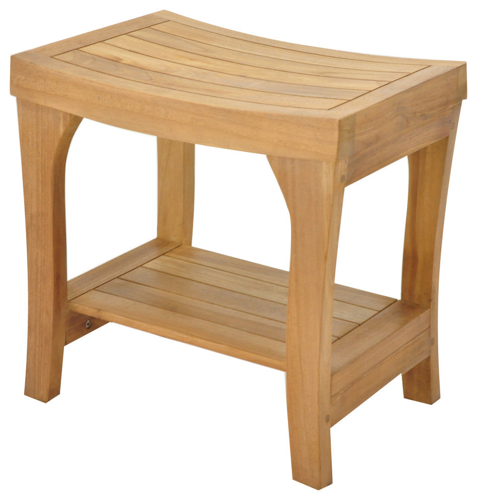 18" Outdoor Teak Patio Brisbane Shower Spa Bench with Bottom Shelf