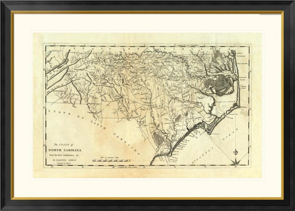"State of North Carolina, 1795" Framed Digital Print by Mathew Carey, 46"x33"