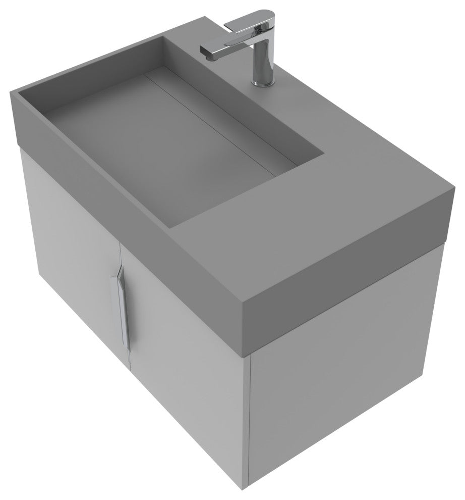 CastelloUSA Amazon 30" Left Wall Mounted Bathroom Vanity Set, Gray, Gray Top, Chrome Handles