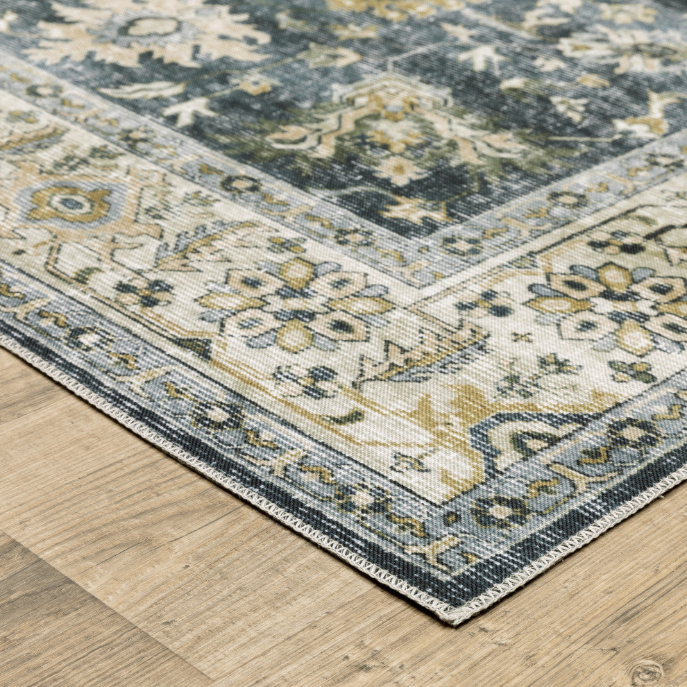 Celestia Machine Washable Vintage Indoor Area Rug, Blue, 7'6"x10'