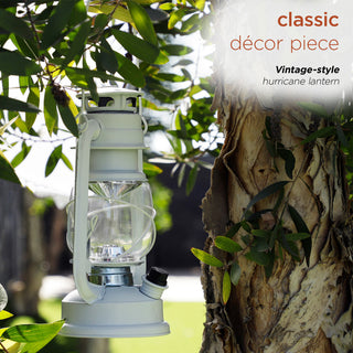 Indoor/Outdoor White Hurricane Lantern, Cool White LED Lights