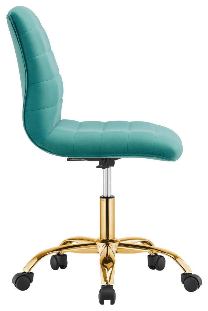 Ripple Armless Performance Velvet Office Chair, Gold Teal