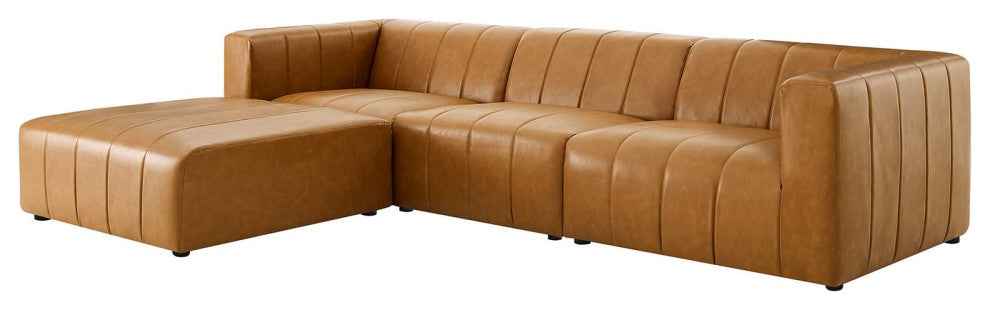 Sectional Sofa Set, Faux Vegan Leather, Tan, Modern, Living Lounge Hospitality