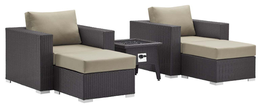 Convene 5 Piece Set Outdoor Patio with Fire Pit Espresso Beige